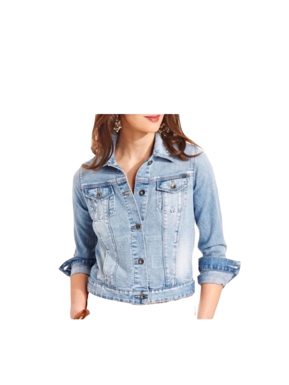 Lucky Brand Women's Dixie Medium cowgirl Light Wash Jean Jacket Button Front